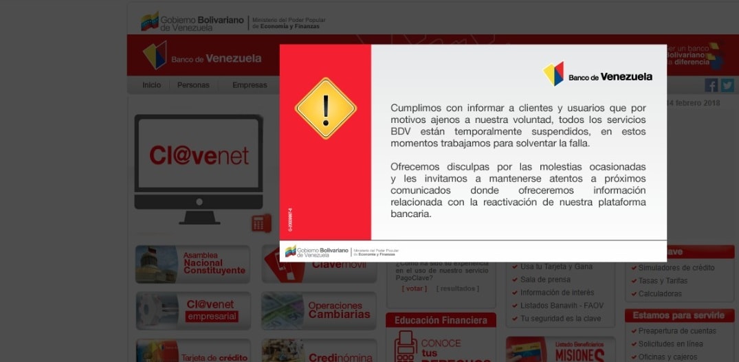Banco de Venezuela suspende todas las operaciones por caída de la plataforma
