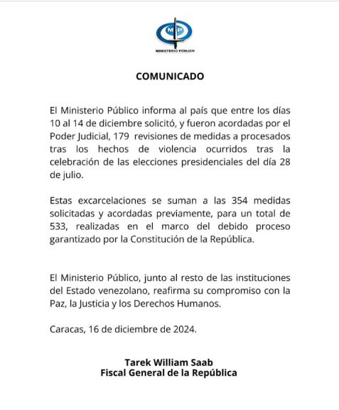 Detenidos - MP Comunicado 16/12/2024